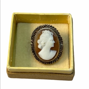 VTG 1960s Camexco Italy 800 Silver Cameo carved shell brooch