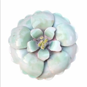 Vintage 1960s Flower metal brooch green pastel