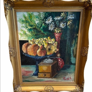 Antique Still life oil painting Gold frame signed