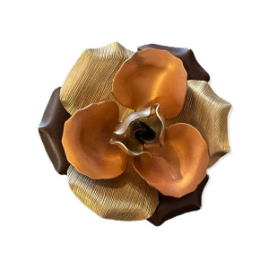 Vintage Mid century Metal Copper silver gold tone FLOWER brooch