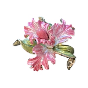 Beautiful enameled Orchid brooch pink