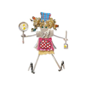 Fun girl cooking baking artesian style brooch Large