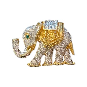 Gold & Silver metal rhinestone crystal encrusted Elephant brooch