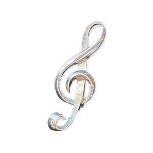 Vintage Brushed Silver Treble Clef Brooch