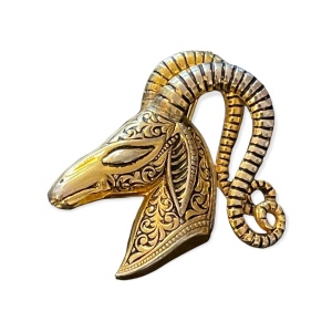 Vintage Gold plt Damascene Ram head brooch