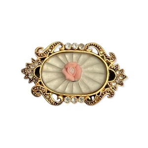 Vintage 1928 Gold tone flower cameo rhinestone brooch