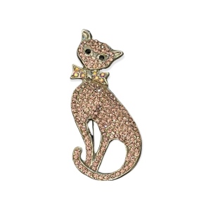 Vintage Pink crystal rhinestone fancy cat brooch