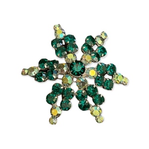 Large vintage green hue crystal AB brooch silver metal