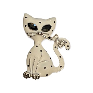 White Enameled pretty kitty cat broocb