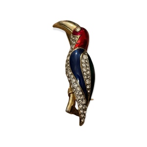 Vintsge enameled rhinstone toucan brooch