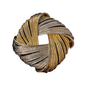 Beautiful heavy gold & silver square weave chunky brooch