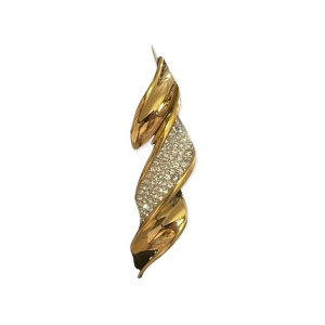 Gold twist crystal rhinestone bar style brooch