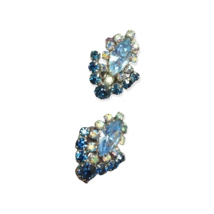 Vintage 1960s blue crystal clip on earrings