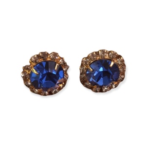 Vintage gold tone blue crystal pierced earrings