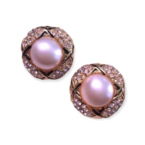 Vintage heavy gold rhinestone faux pearl earrings