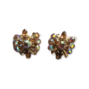 Vintage Crystal clip on earrings brown earth tones