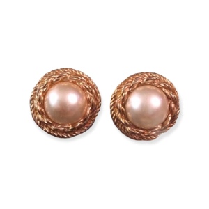 1980s gold tone rope faux pearl chunky earrings