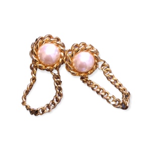 VTG 1980s Gold chain faux pearl chunky earrings