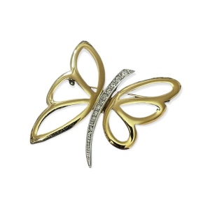 Beautiful silver & gold rhinestone butterfly brooch