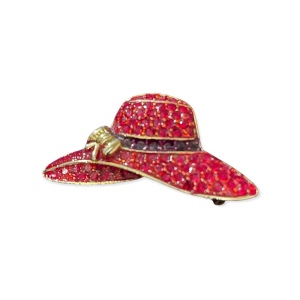 Beautiful red hat gold tone brooch small