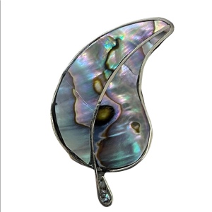 Vintage silver alpaca Mexico Abalone leaf brooch