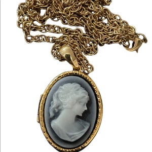 Vintage gold faux cameo necklace locket 1928