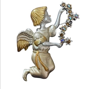 Gold and silver brushed rhinestone crystal Angel brooch