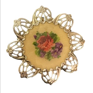 Vintage hand made silver cross stitch flower brooch