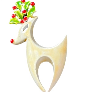 Vintage Reindeer white enamel reindeer brooch