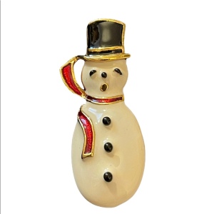 Gold enameled snow man frosty brooch christmas winter