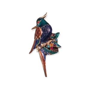 VTG D orlan Gold enameld bird brooch