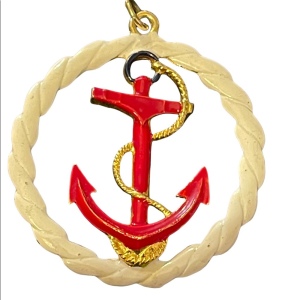 Vintage CORO ships anchor red white necklace pendant gold finish nautical