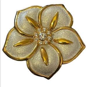 Vintage Large Butler gold and silver finish crystal accent flower brooch FAC