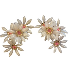 Vintage Coro plastic flowers with crystal accent earrings