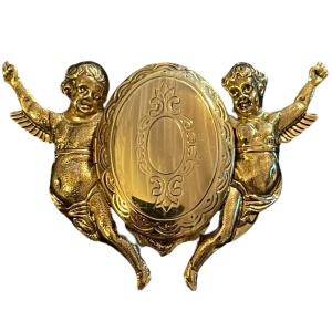 Vintage angel cherub locket gold finish fancy brooch