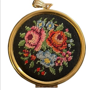 Large Avon Cross stitch needlepoint flowers locket