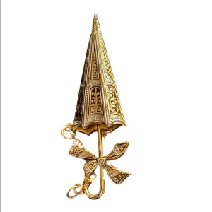 Vintage gold plate Damascene umbrella brooch