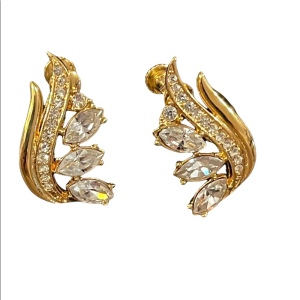 Gold finish crystal screw back earrings