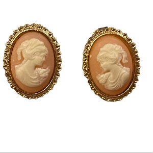 Gold finish faux resin cameo earrings pierced