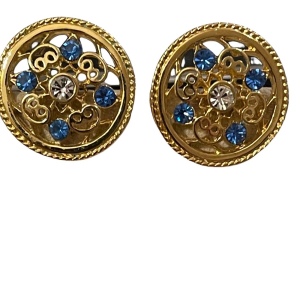 Beautiful gold finish medallion round crystal accent pierced earrings