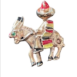 Vintage spanish horse man donkey sombrero enamel brooch