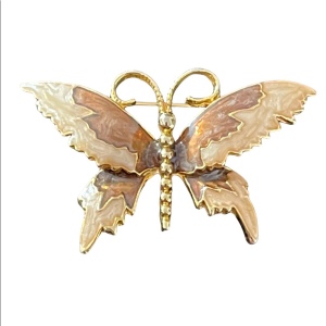 Gold finish brown earth tones enamled butterfly brooch