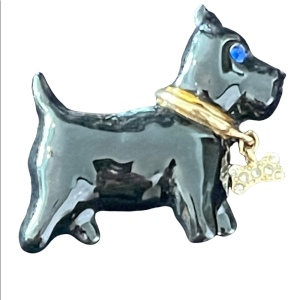 Black enamel Scottie dog with gold bone gold finish brooch