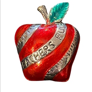 Teachers rule red enamel silver finish brooch