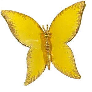 Vintage metal yellow large butterfy brooch 1960s