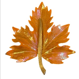 Vintage orange with brushed gold maple leaf brooch fall leaf