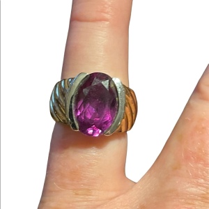 Chunky sterling silver gold plated amethyst ring