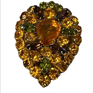 Vintage 1950s Sherman Crystal Amber hues brown green sparkle brooch