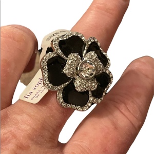 LiL Sophia Blooming flower ring SZ 9 black enamel silver finish NWT