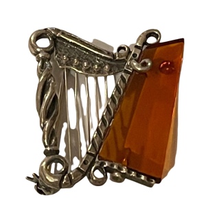 Antique silver & amber harp brooch celtic irish